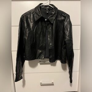 ALYA Cropped Black Leather Jacket